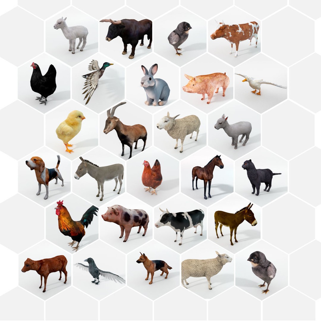 25 Farm Animal 3D Model – Low Poly Collection, FBX, OBJ, Game Ready - View 3