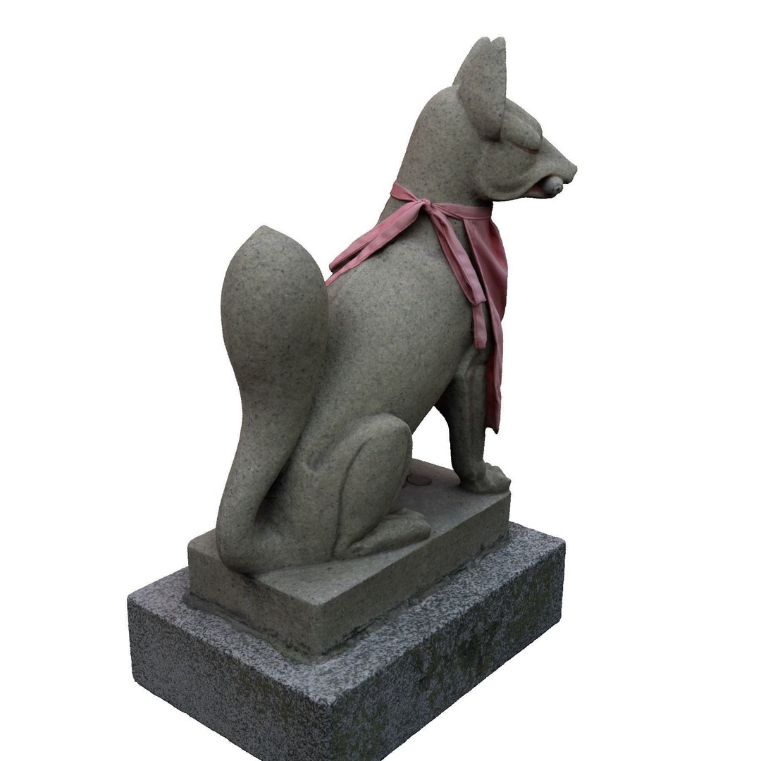 Fox Statue 3D Model – Shinto Shrine Sculpture, PBR Textures - View 10