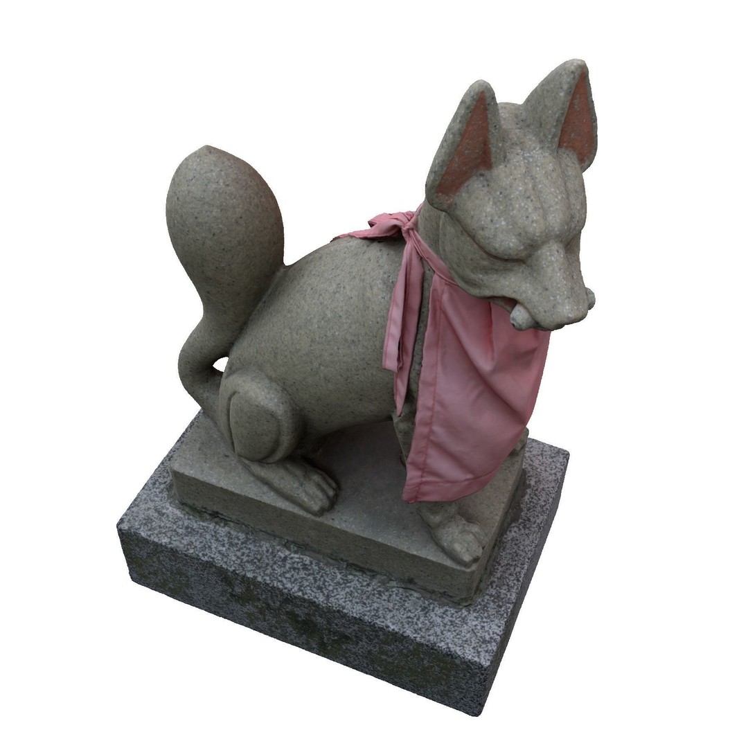 Fox Statue 3D Model – Shinto Shrine Sculpture, PBR Textures - View 11