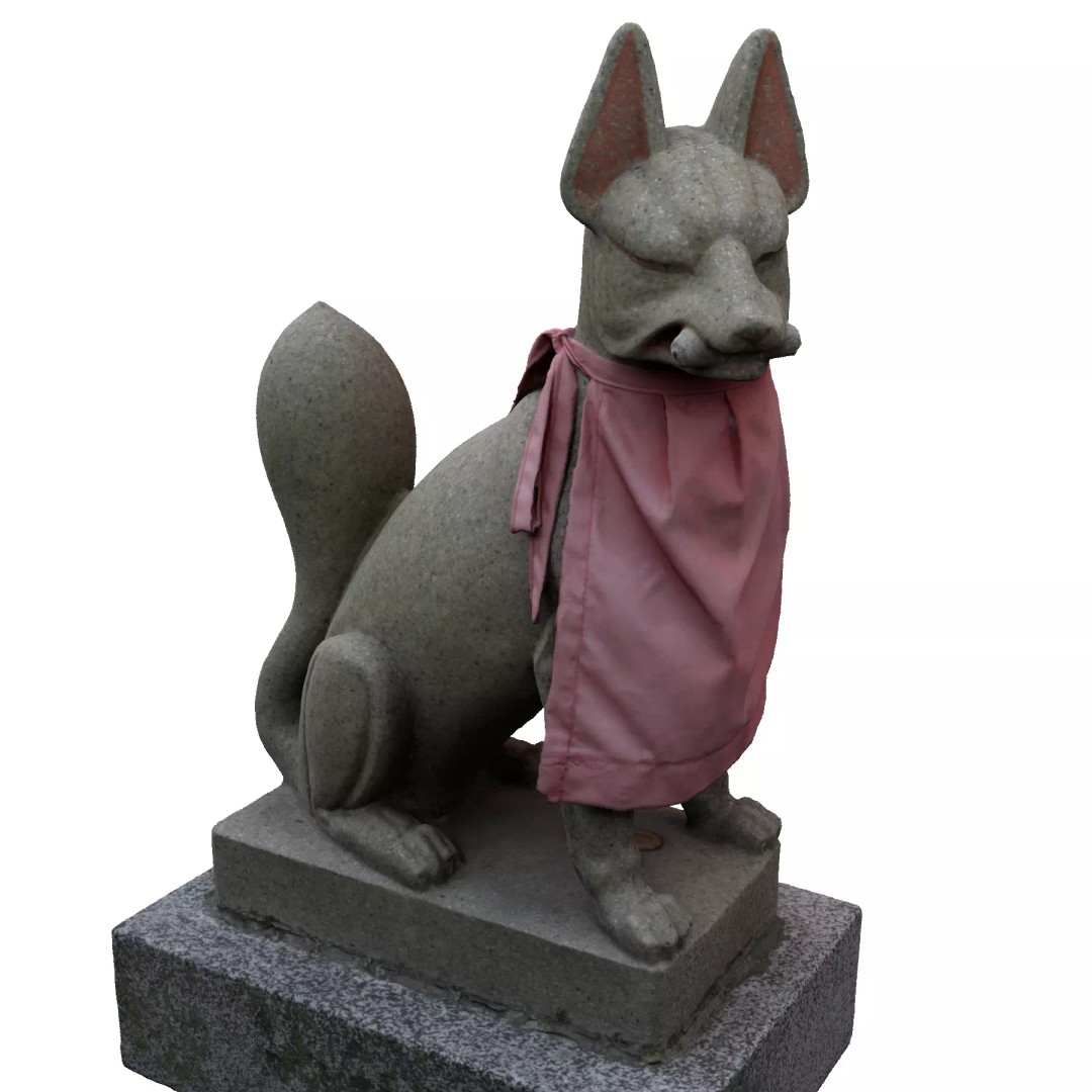 Fox Statue 3D Model – Shinto Shrine Sculpture, PBR Textures - View 2