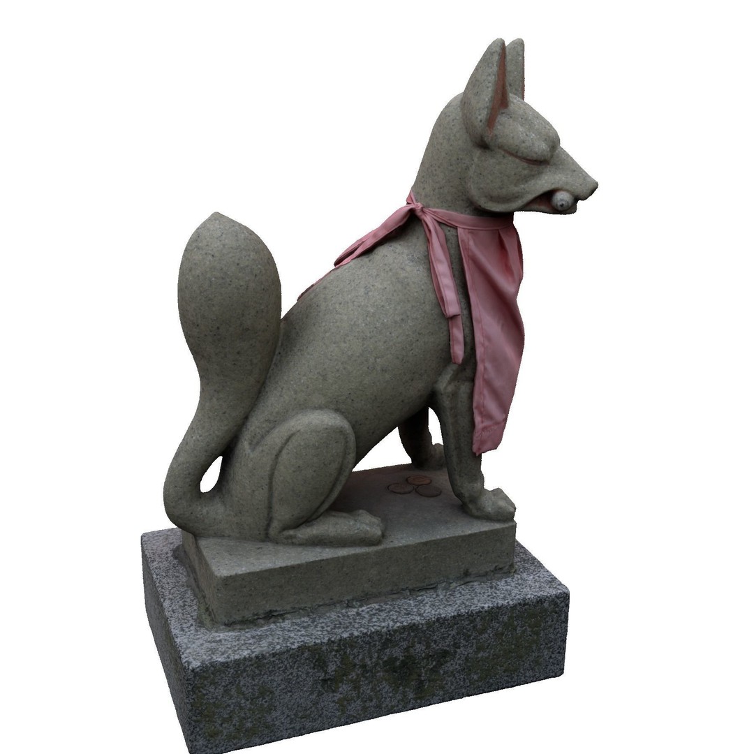 Fox Statue 3D Model – Shinto Shrine Sculpture, PBR Textures - View 3