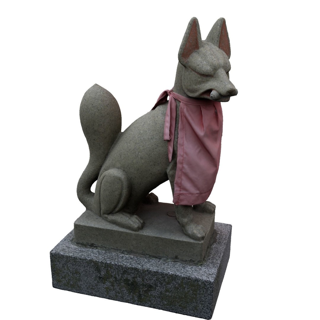 Fox Statue 3D Model – Shinto Shrine Sculpture, PBR Textures - View 4