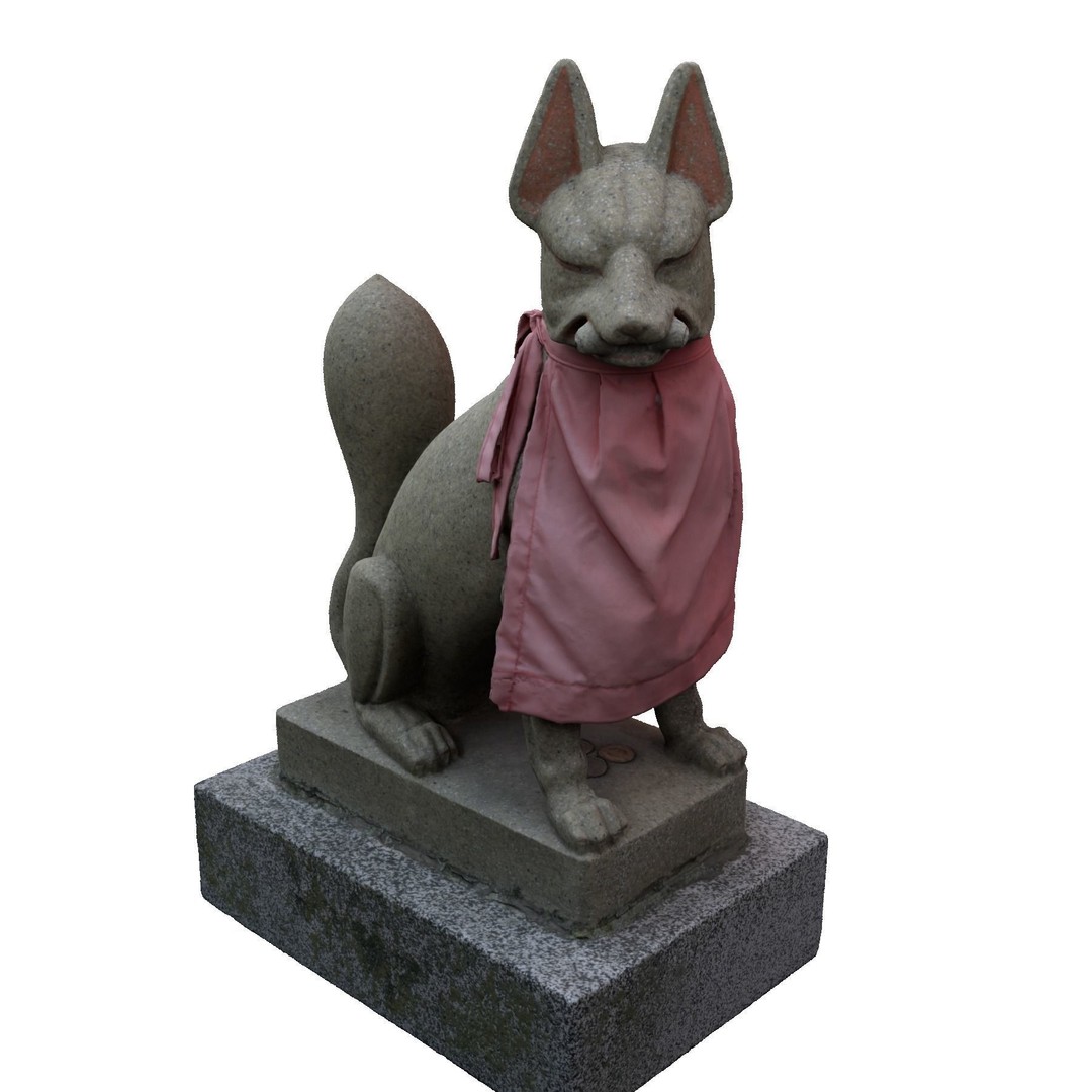 Fox Statue 3D Model – Shinto Shrine Sculpture, PBR Textures - View 5