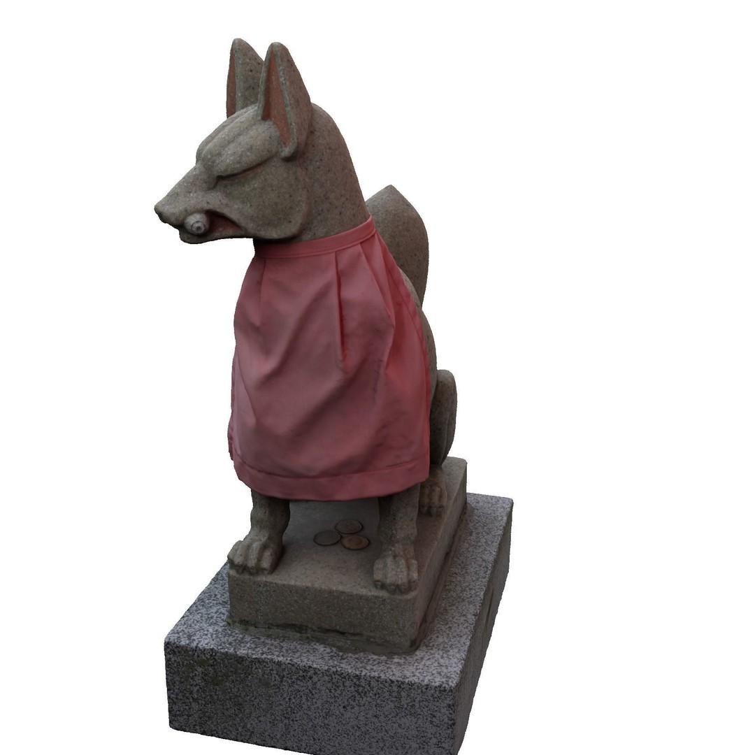 Fox Statue 3D Model – Shinto Shrine Sculpture, PBR Textures - View 6