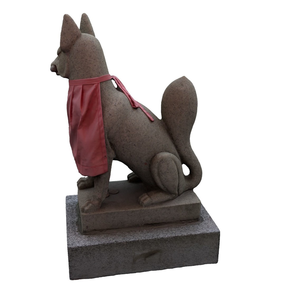 Fox Statue 3D Model – Shinto Shrine Sculpture, PBR Textures - View 7