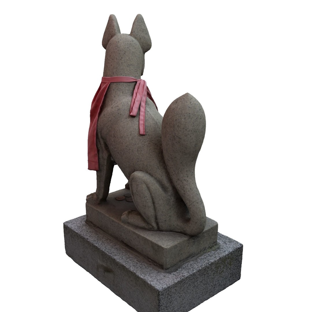 Fox Statue 3D Model – Shinto Shrine Sculpture, PBR Textures - View 8