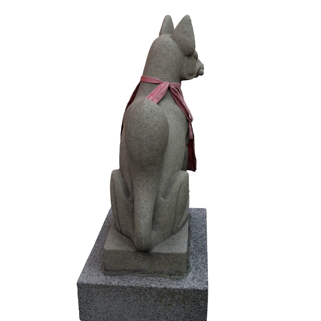 Fox Statue 3D Model – Shinto Shrine Sculpture, PBR Textures - View 9
