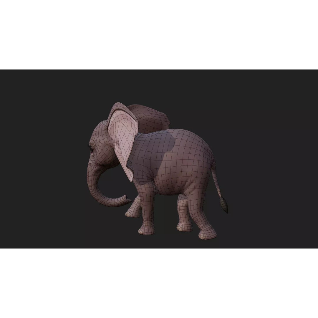 Stylized Elephant Calf 3D Model – Rigged Low-Poly Game Asset, FBX