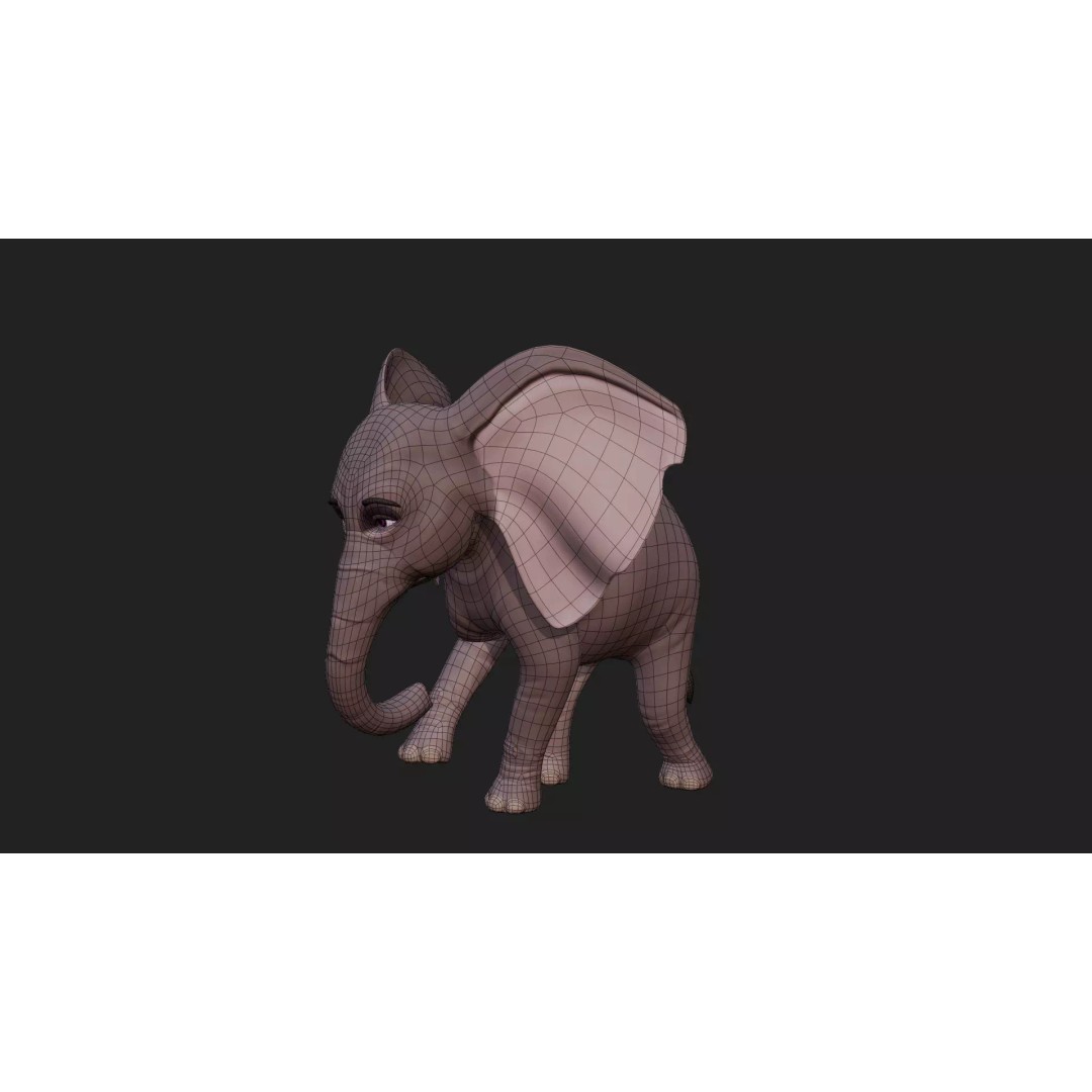 Stylized Elephant Calf 3D Model – Rigged Low-Poly Game Asset, FBX - View 19