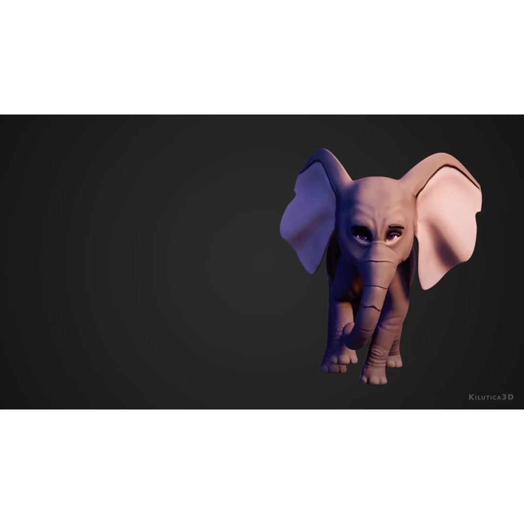 Stylized Elephant Calf 3D Model – Rigged Low-Poly Game Asset, FBX - View 3