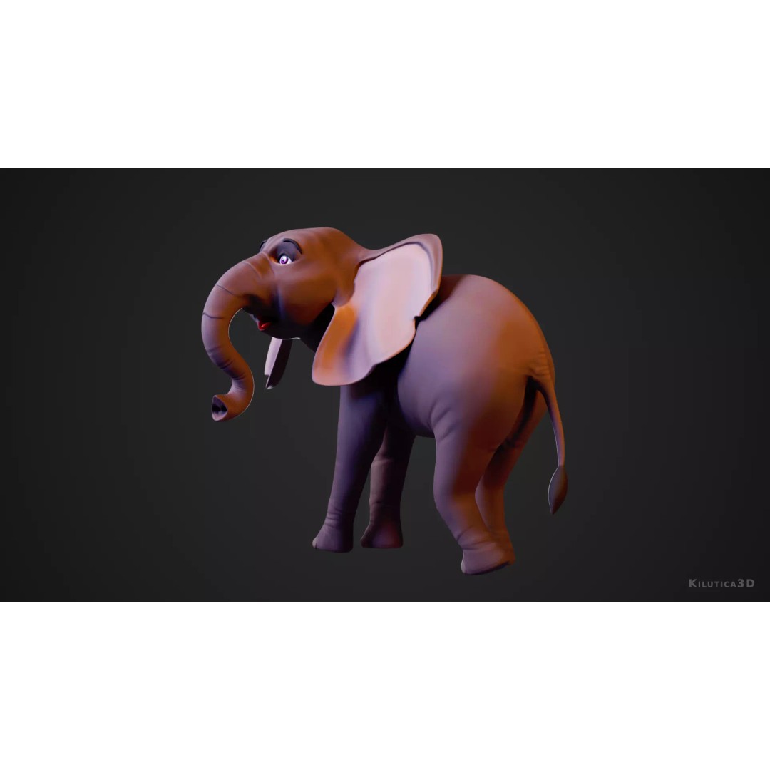Stylized Elephant Calf 3D Model – Rigged Low-Poly Game Asset, FBX - View 4