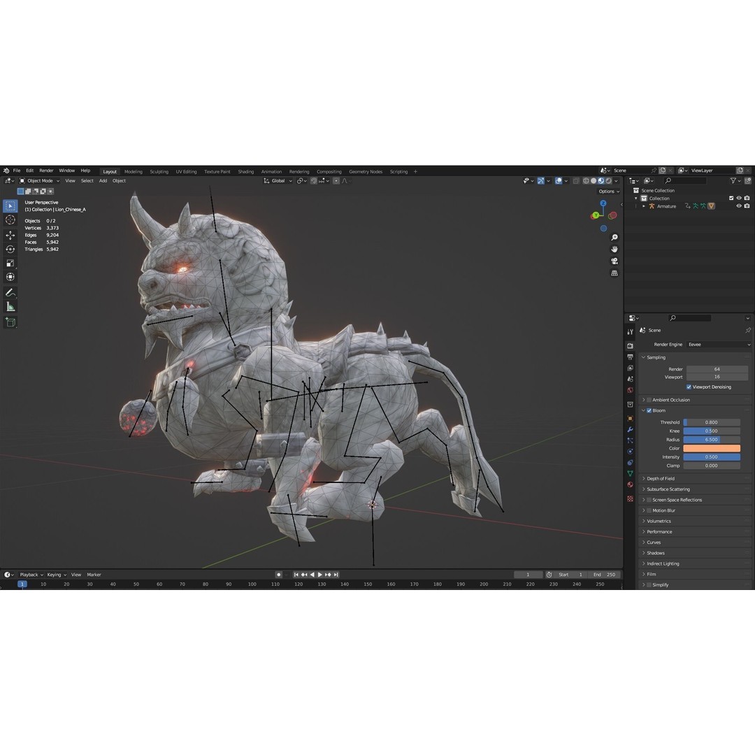 Lion Chinese 3D Model – Rigged Animated Character, FBX, PBR Textures