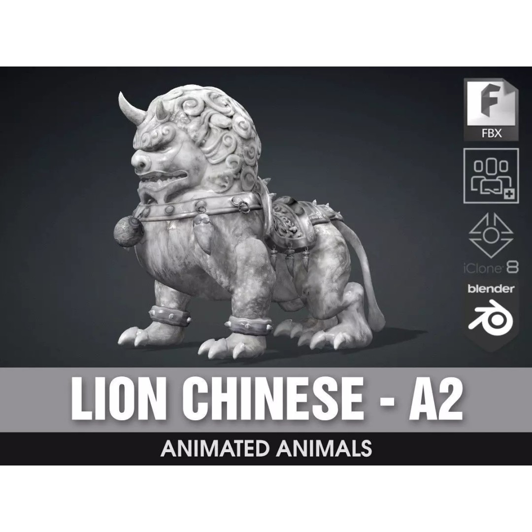 Lion Chinese 3D Model – Rigged Animated Character, FBX, PBR Textures - View 2