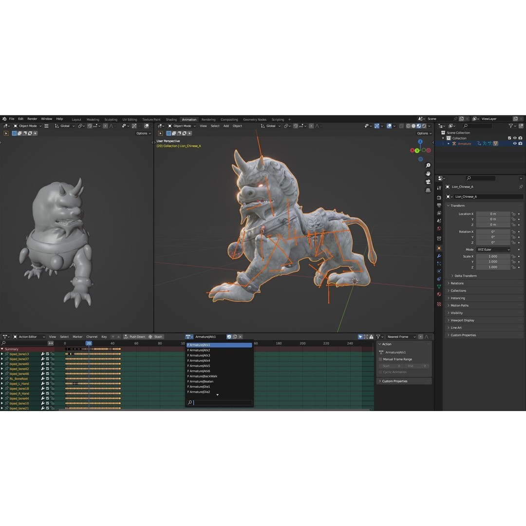 Lion Chinese 3D Model – Rigged Animated Character, FBX, PBR Textures - View 22