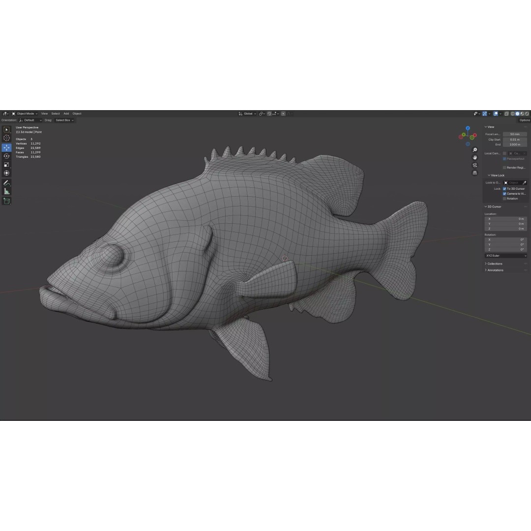 Green Sunfish 3D Model – Low Poly Rigged Asset, Blender & FBX Formats
