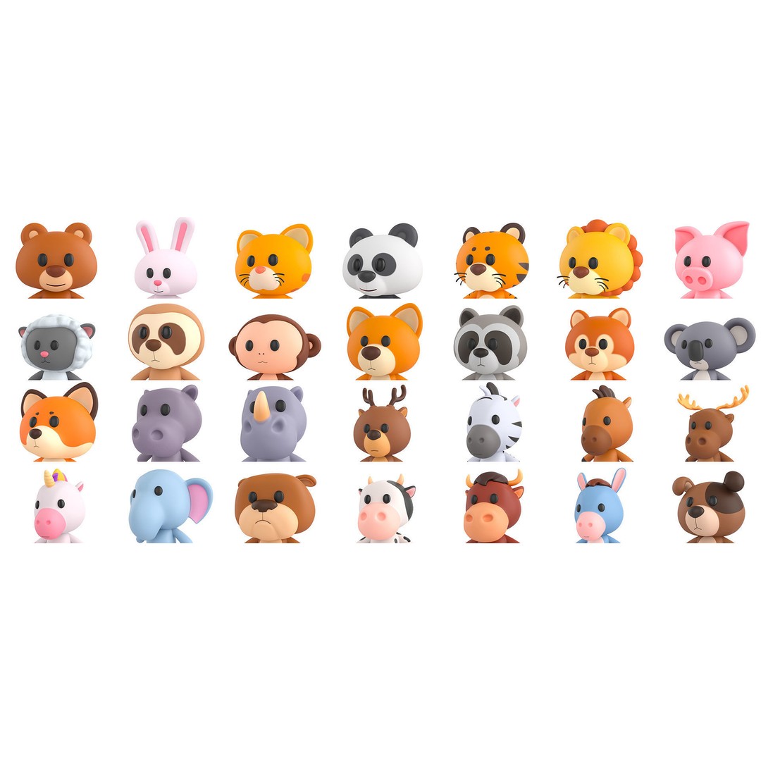 Cartoon Animal Character Pack 3D Model – 28 Cute Mammals, FBX - View 31