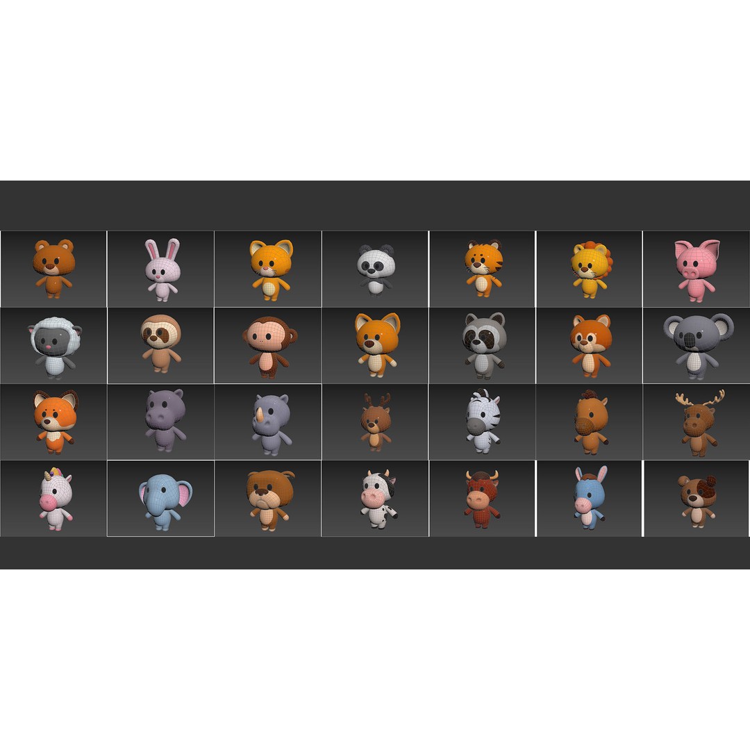 Cartoon Animal Character Pack 3D Model – 28 Cute Mammals, FBX - View 32