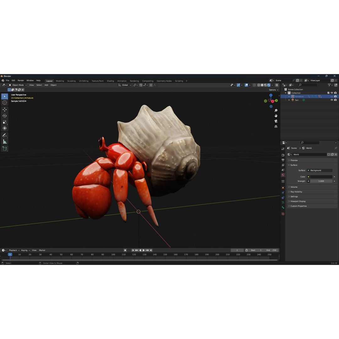 Hermit Crab 3D Model – Rigged Animated Asset with PBR Textures