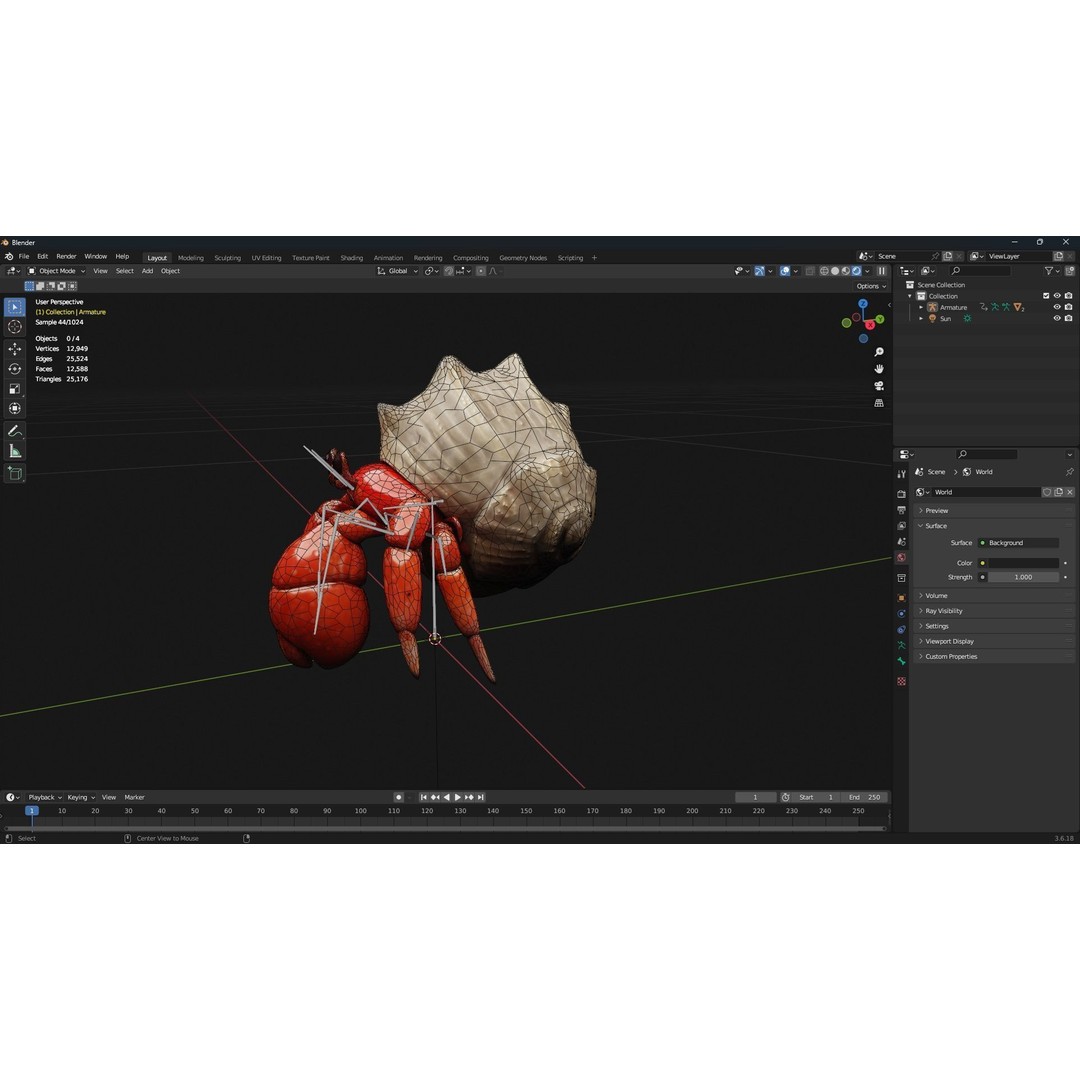 Hermit Crab 3D Model – Rigged Animated Asset with PBR Textures - View 14