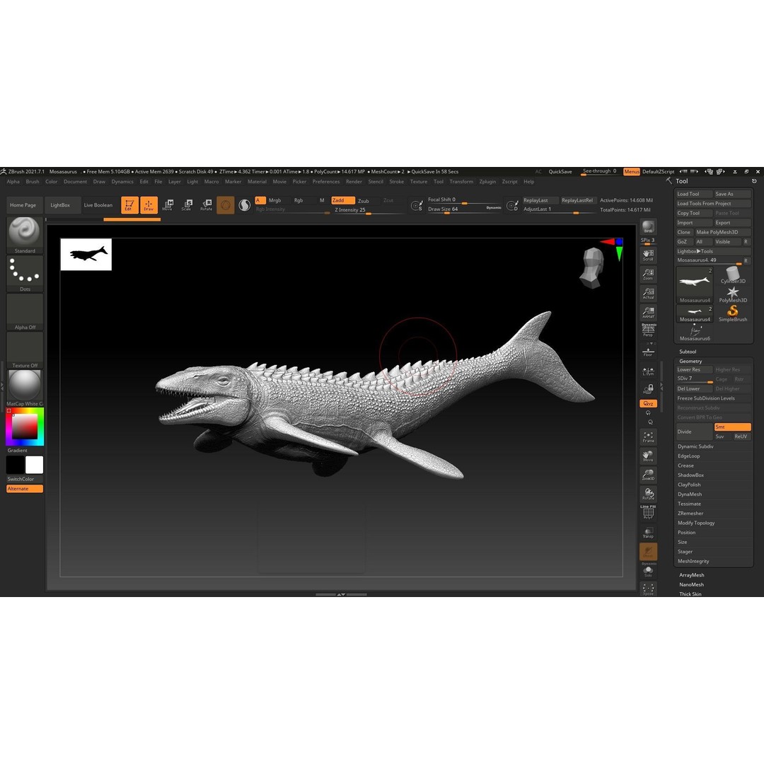 Mosasaurus 3D Model – Low Poly Rigged Sea Dinosaur, FBX - View 24