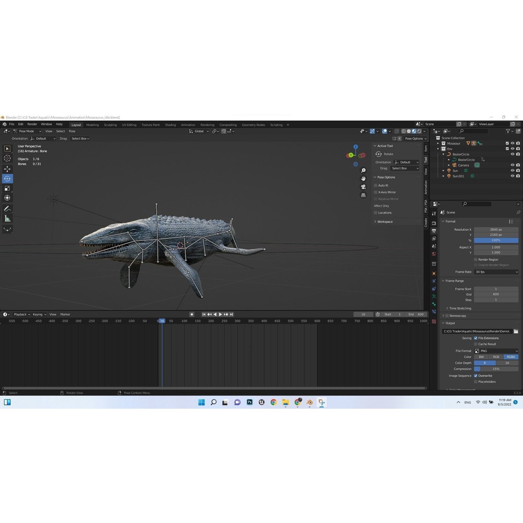 Mosasaurus 3D Model – Low Poly Rigged Sea Dinosaur, FBX - View 26