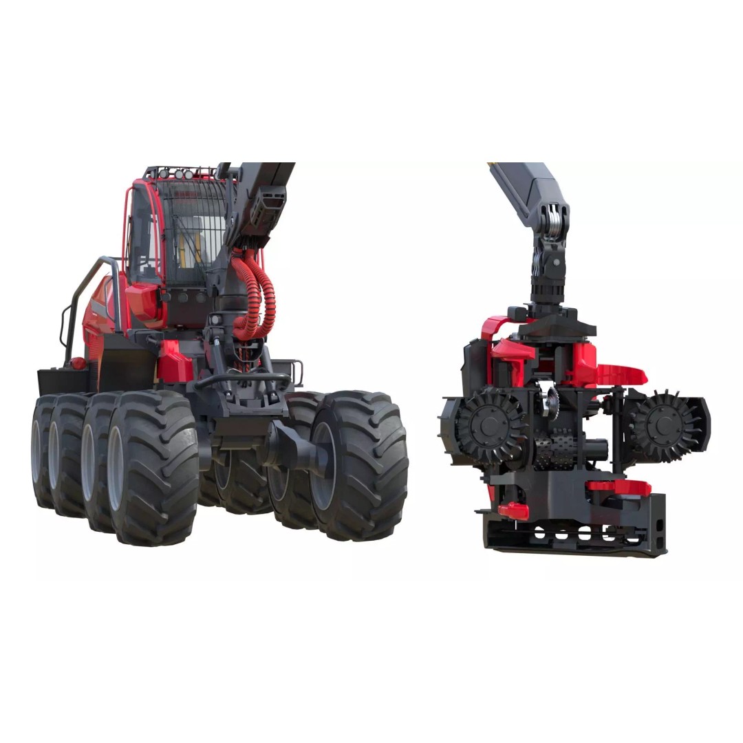 Forestry Wheeled Harvester 3D Model – Low Poly Game Asset, FBX, Blender - View 10