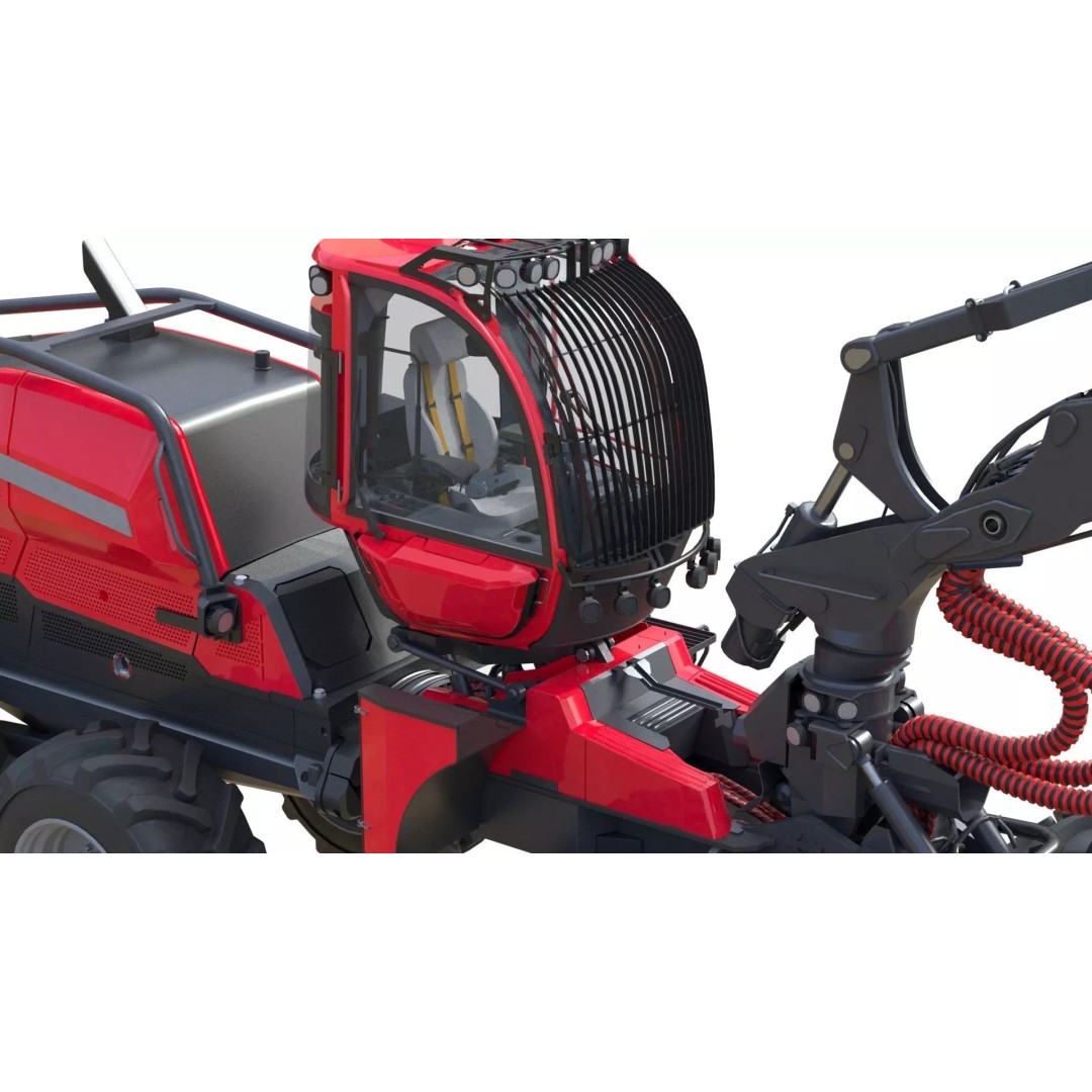 Forestry Wheeled Harvester 3D Model – Low Poly Game Asset, FBX, Blender - View 11