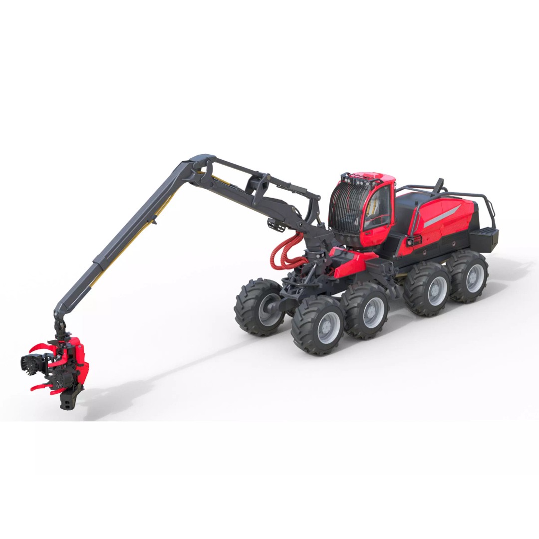 Forestry Wheeled Harvester 3D Model – Low Poly Game Asset, FBX, Blender - View 2
