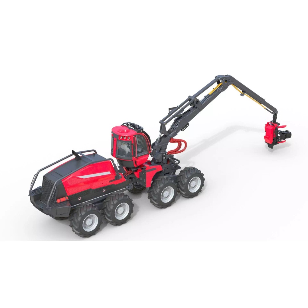 Forestry Wheeled Harvester 3D Model – Low Poly Game Asset, FBX, Blender - View 4