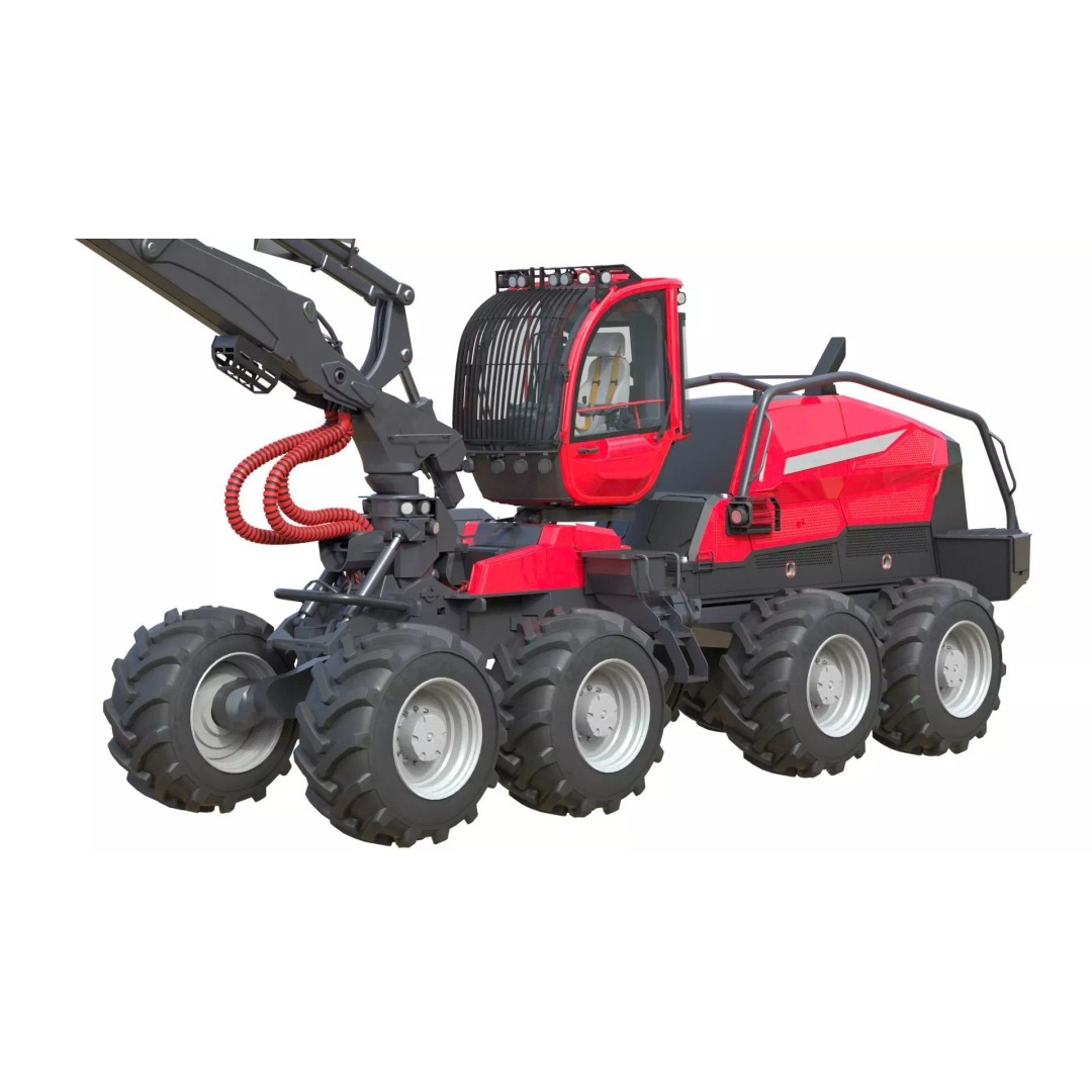 Forestry Wheeled Harvester 3D Model – Low Poly Game Asset, FBX, Blender - View 9