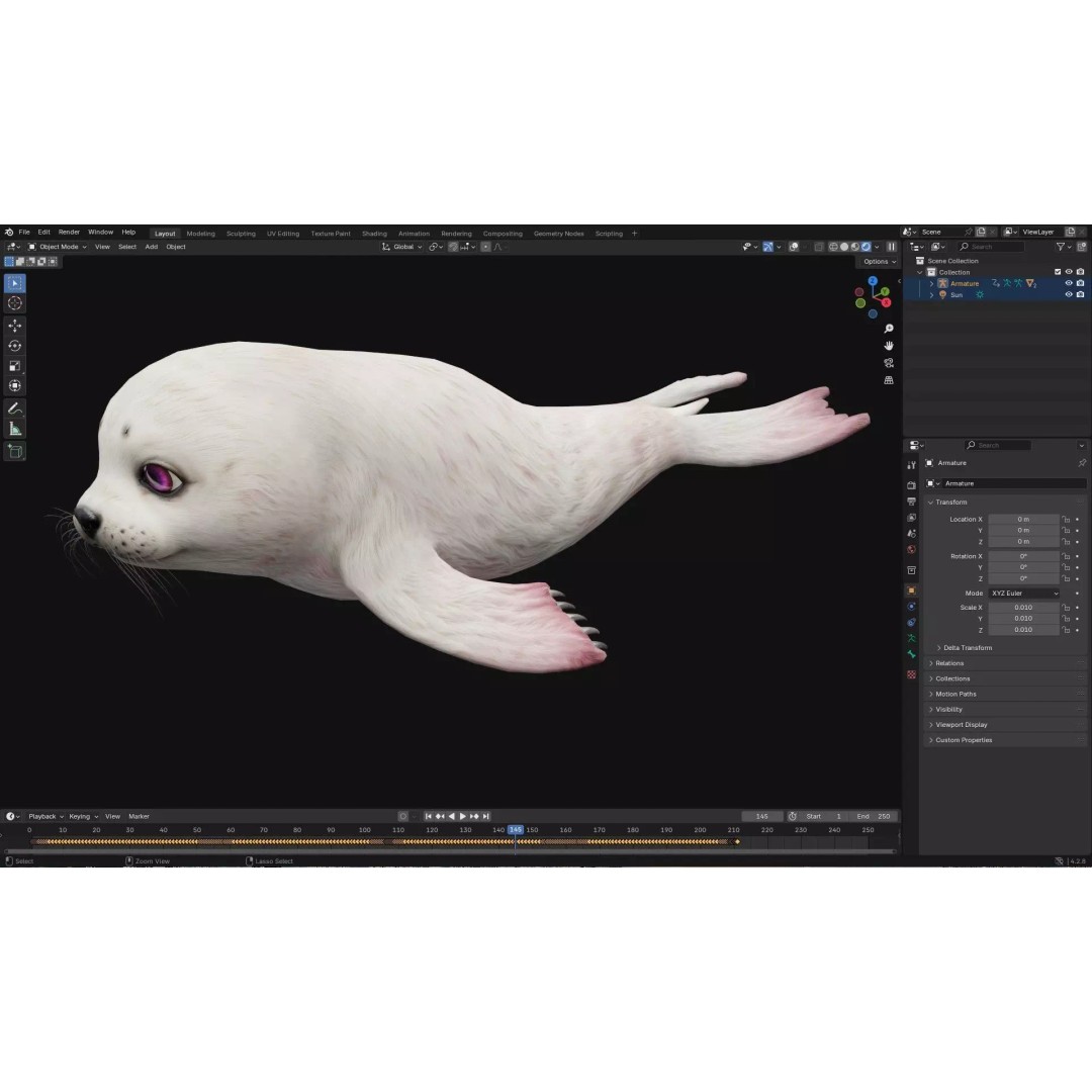 Harp Seal 3D Model – Low Poly Rigged Animal for Animation - View 20