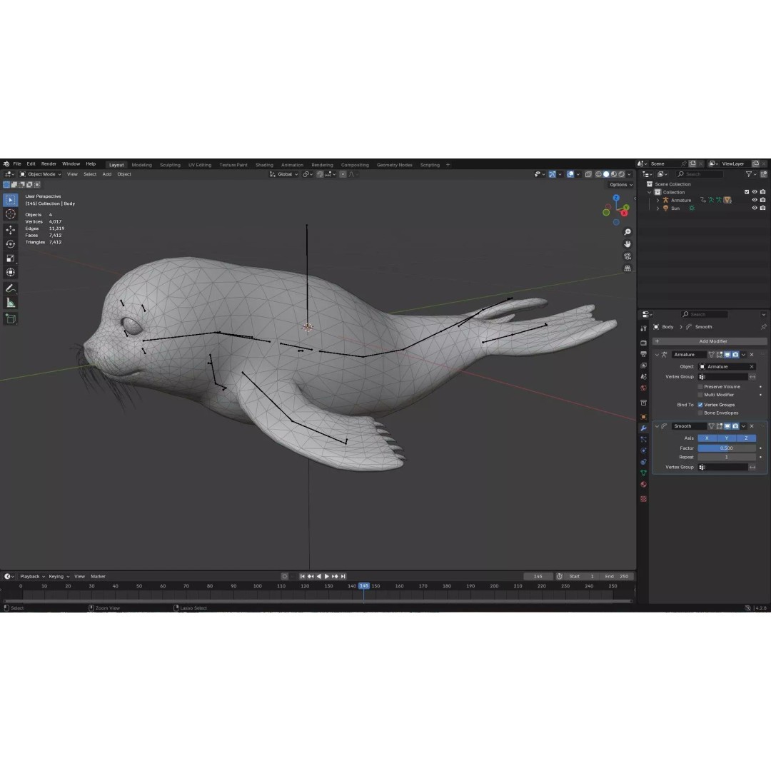 Harp Seal 3D Model – Low Poly Rigged Animal for Animation - View 22