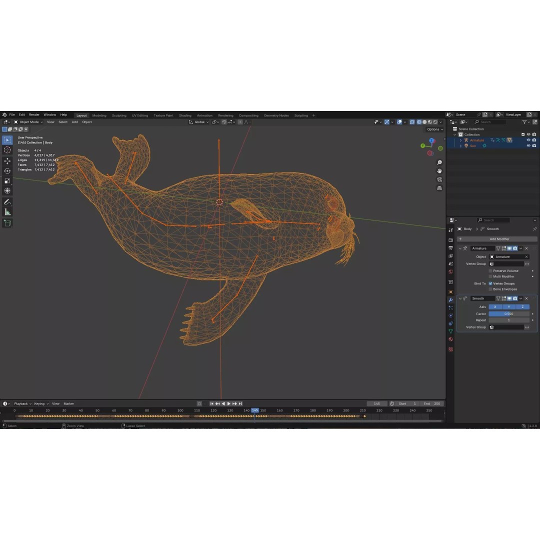 Harp Seal 3D Model – Low Poly Rigged Animal for Animation - View 23