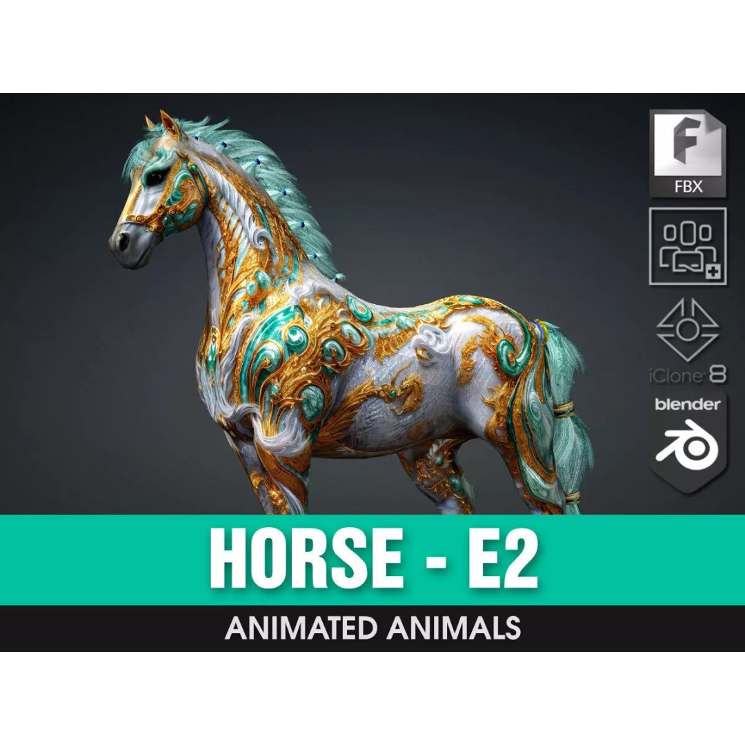 Horse 3D Model – Rigged PBR Animal Asset for Animation - View 2