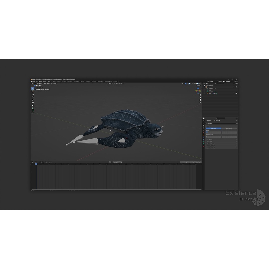 Sea Turtle 3D Model – Low Poly Rigged Creature with PBR Textures - View 13
