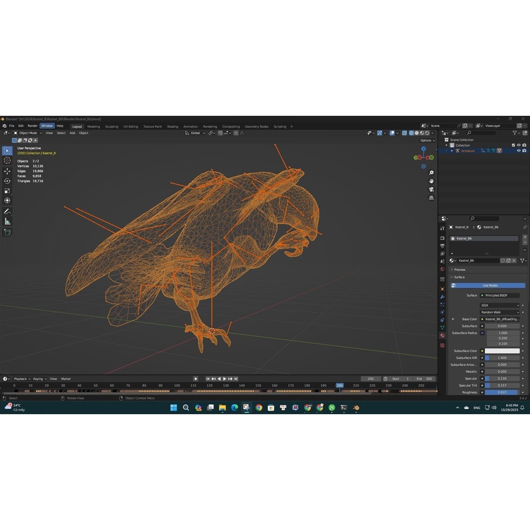 Kestrel B6 3D Model – Rigged Animated Bird with PBR Textures
