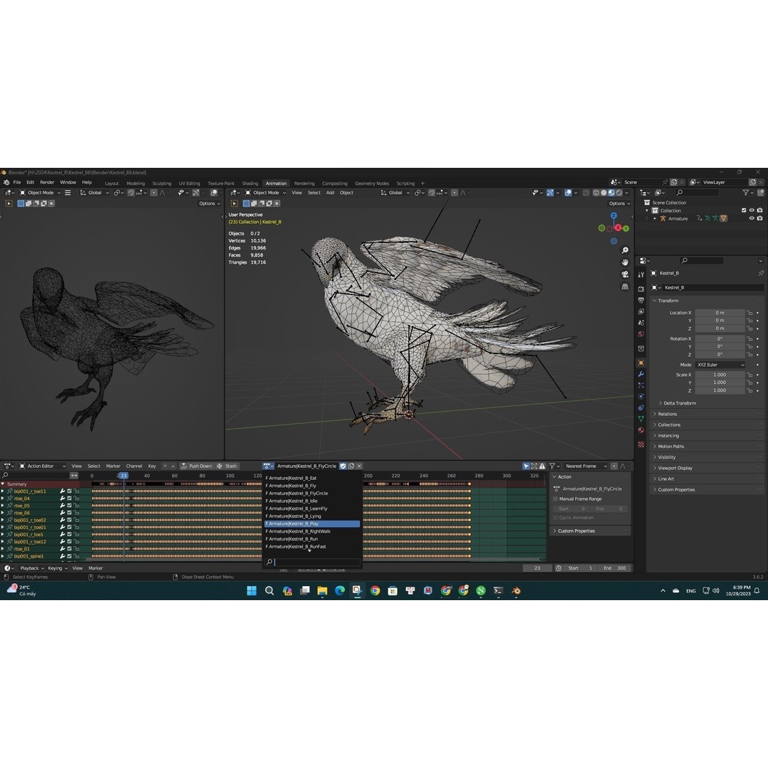 Kestrel B6 3D Model – Rigged Animated Bird with PBR Textures - View 8