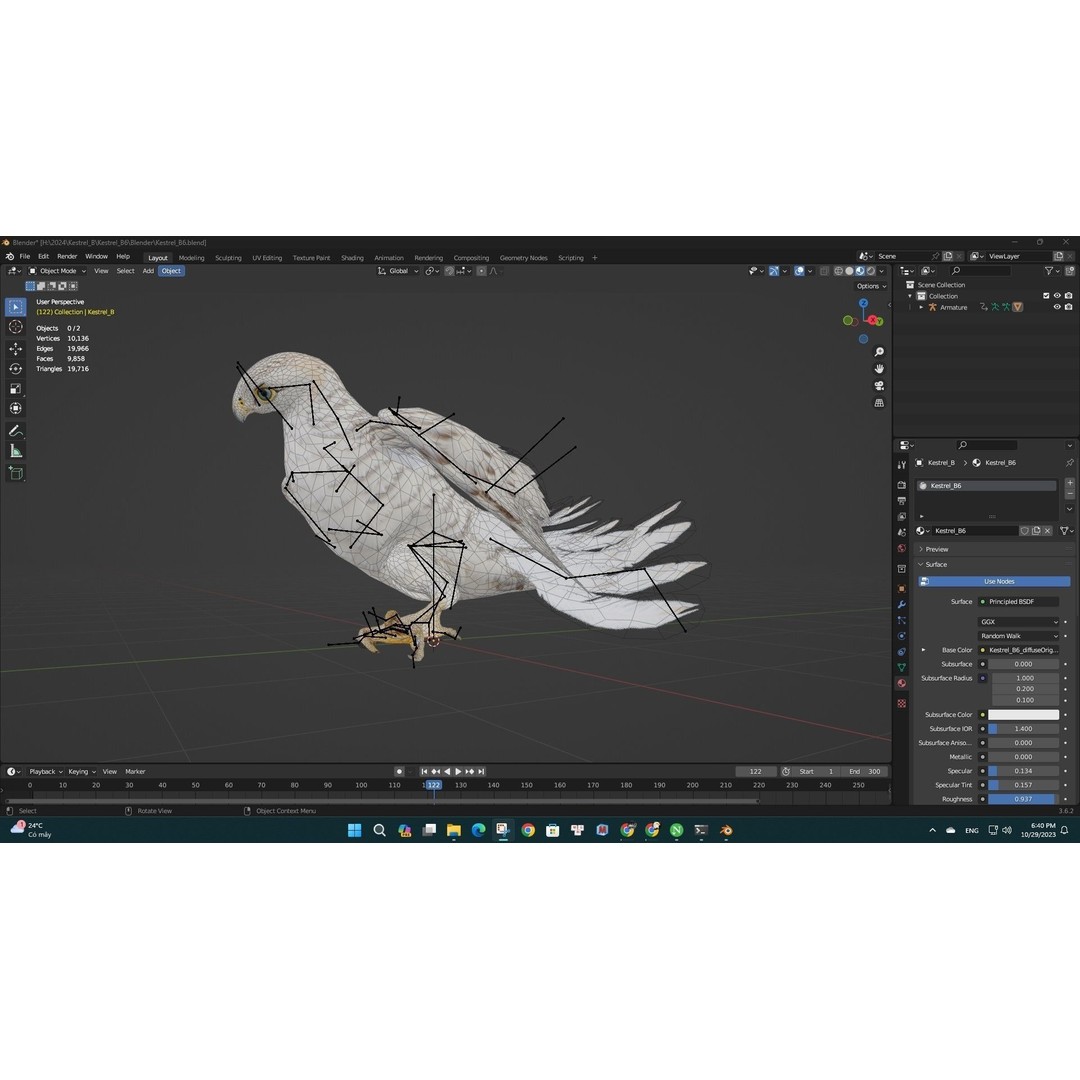 Kestrel B6 3D Model – Rigged Animated Bird with PBR Textures - View 9