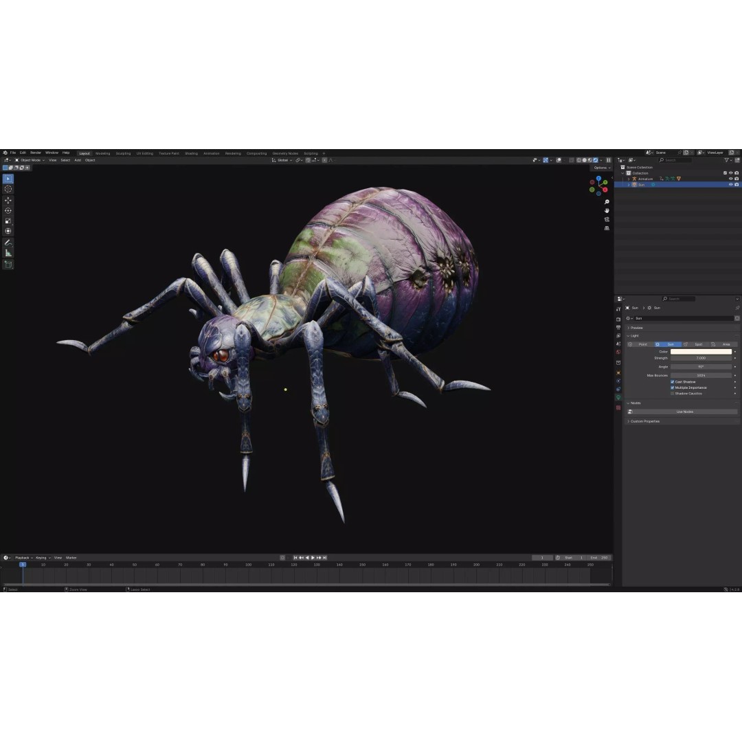 Spider-C3 3D Model – Low Poly Rigged Insect with PBR Textures - View 23