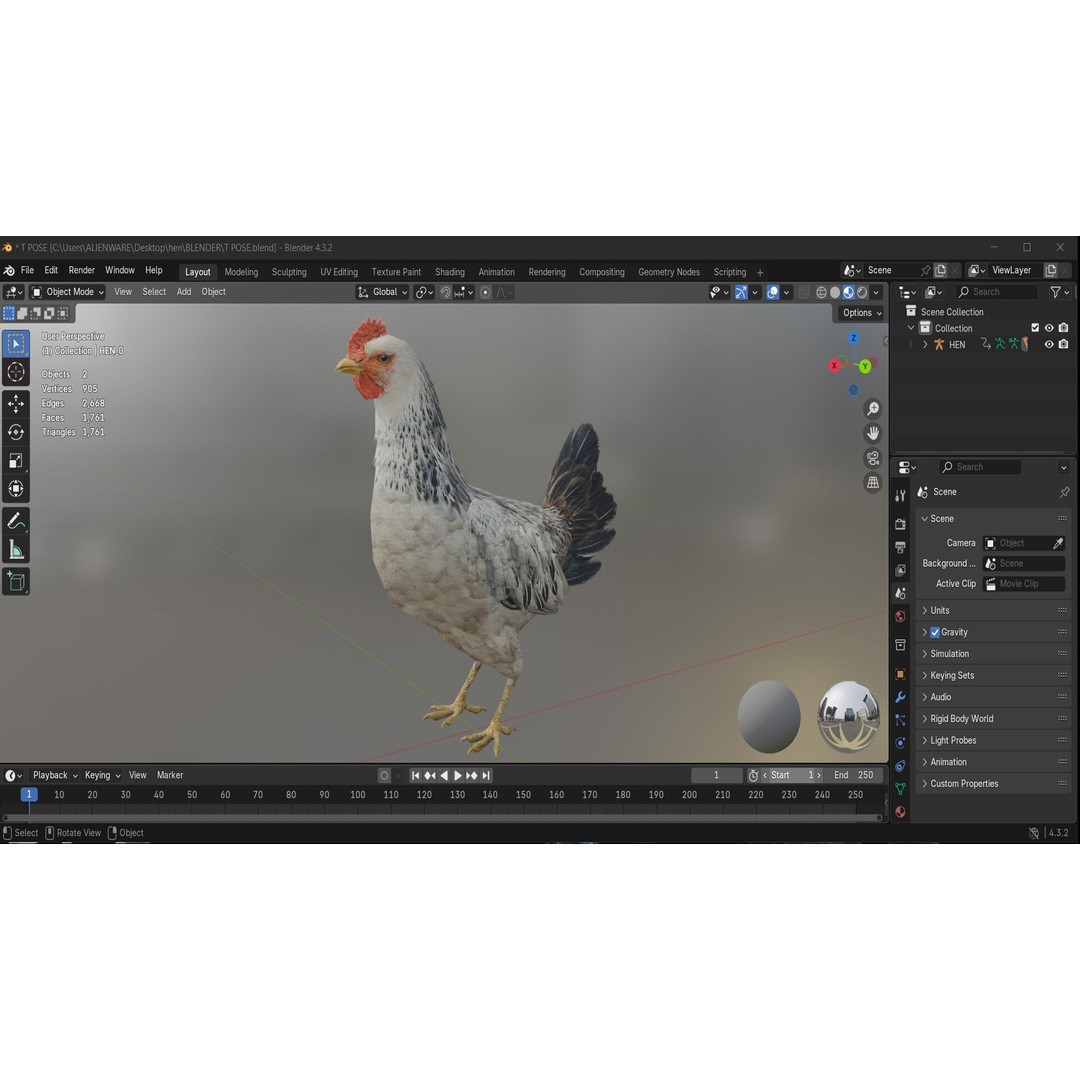 Hen 3D Model – Low Poly Rigged Animated Character, FBX, OBJ - View 12