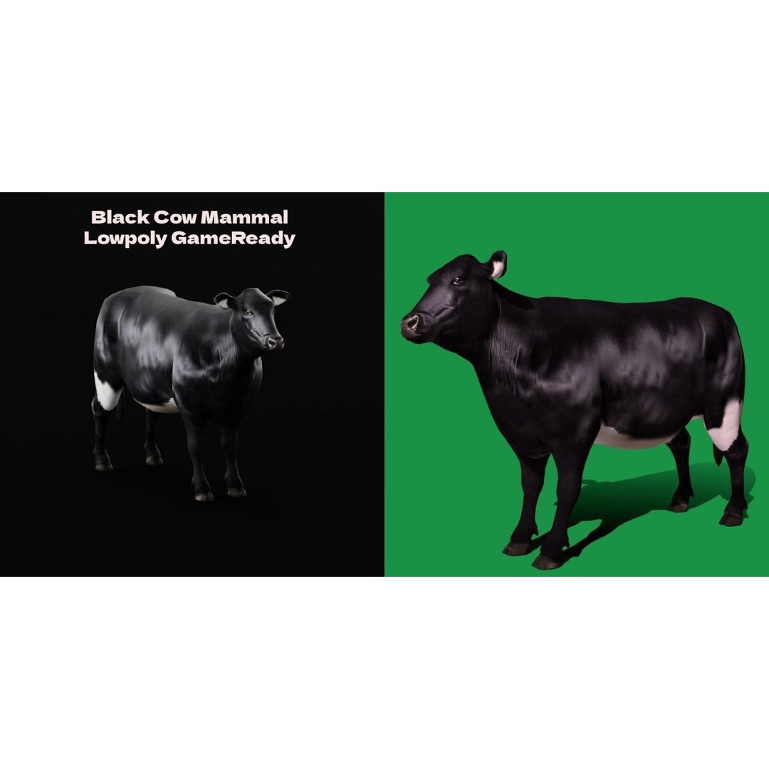 Black Cow 3D Model – Low Poly Game Ready Character with Animations - View 10