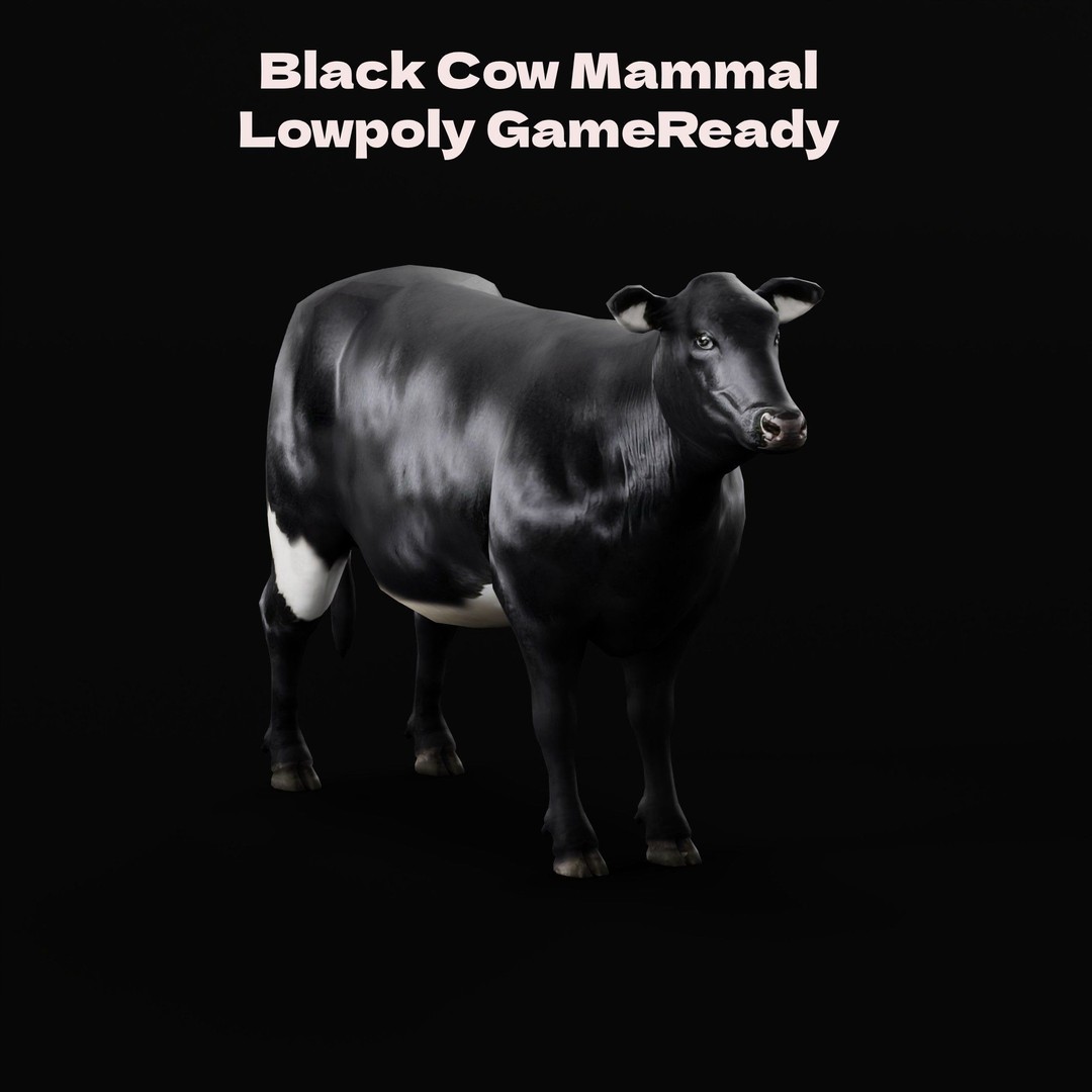 Black Cow 3D Model – Low Poly Game Ready Character with Animations - View 23