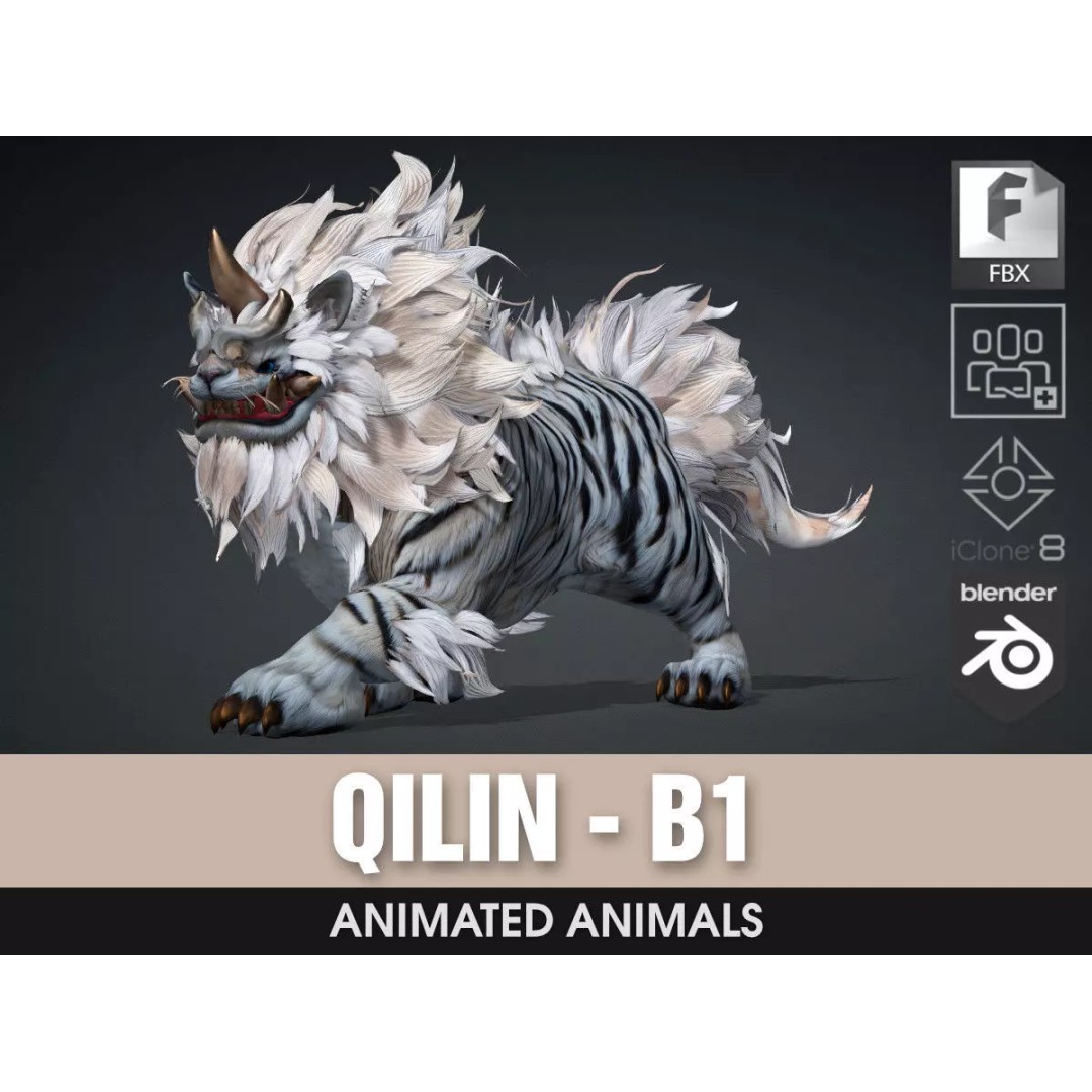 Qilin 3D Model – Rigged Animal Animation with PBR Textures, FBX - View 2