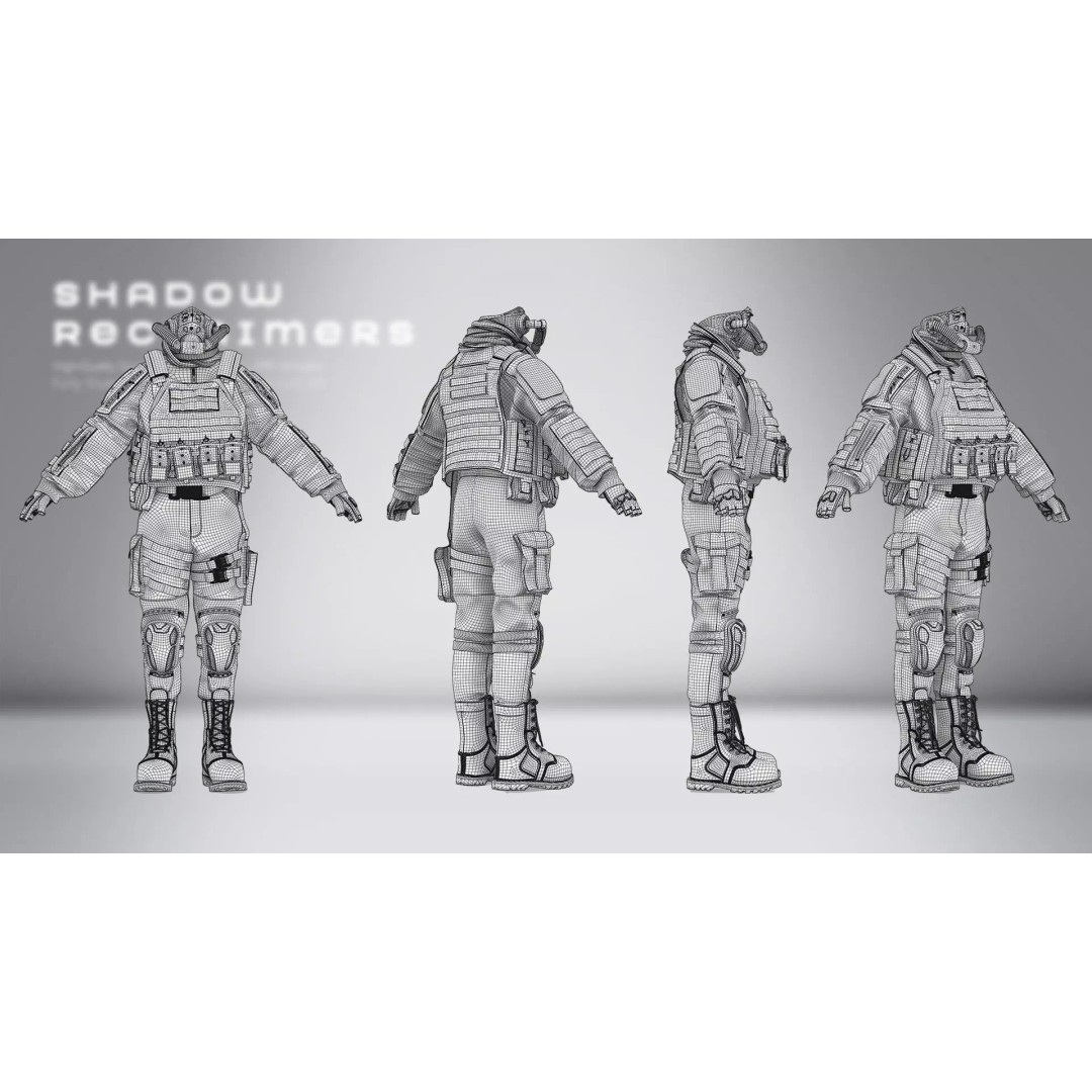Shadow Reclaimers Tactical Outfit Set 3D Model – Game-Ready PBR Textures - View 15