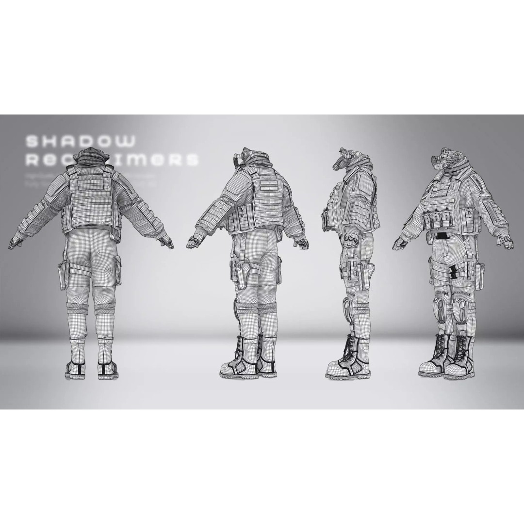 Shadow Reclaimers Tactical Outfit Set 3D Model – Game-Ready PBR Textures - View 16