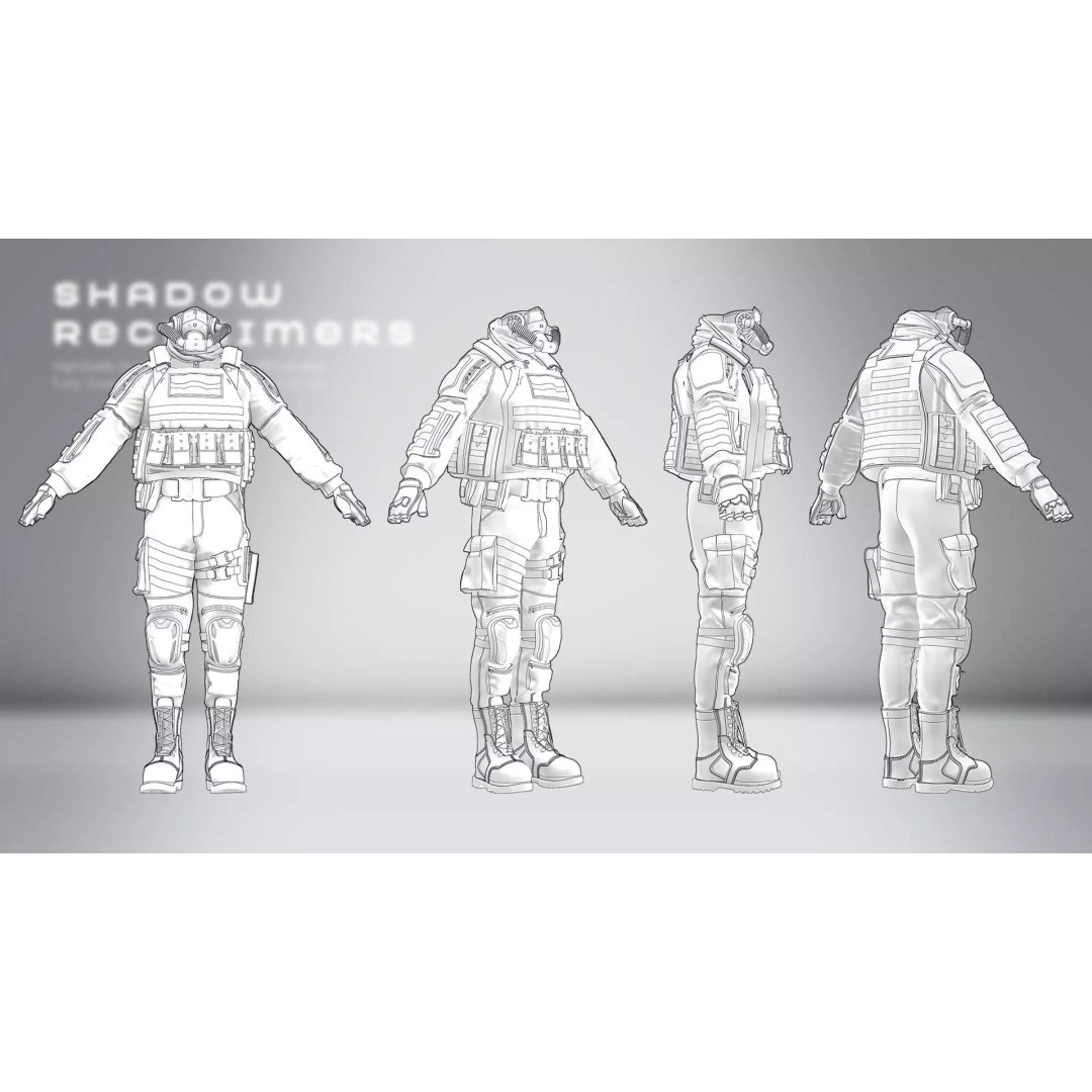 Shadow Reclaimers Tactical Outfit Set 3D Model – Game-Ready PBR Textures - View 19