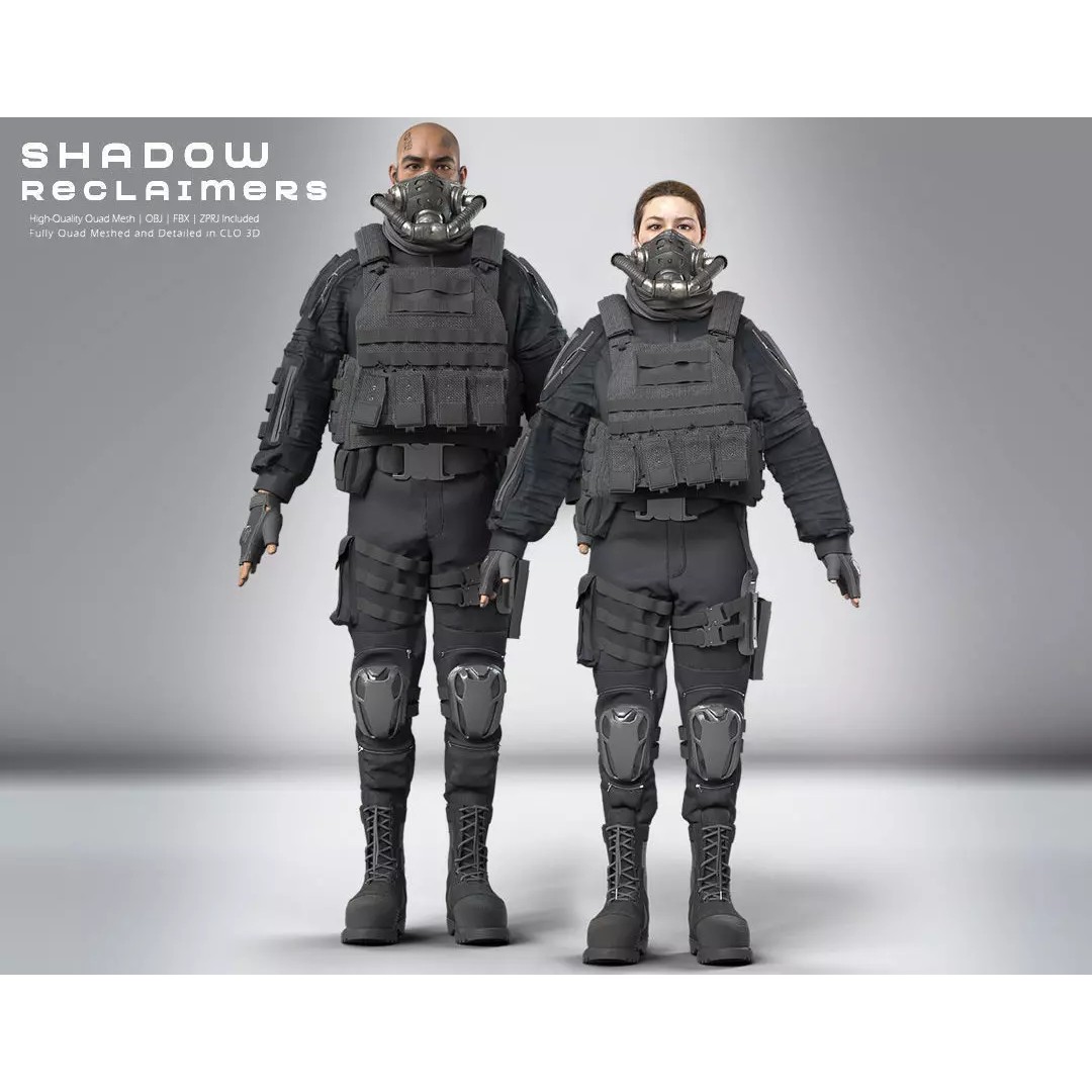 Shadow Reclaimers Tactical Outfit Set 3D Model – Game-Ready PBR Textures - View 2