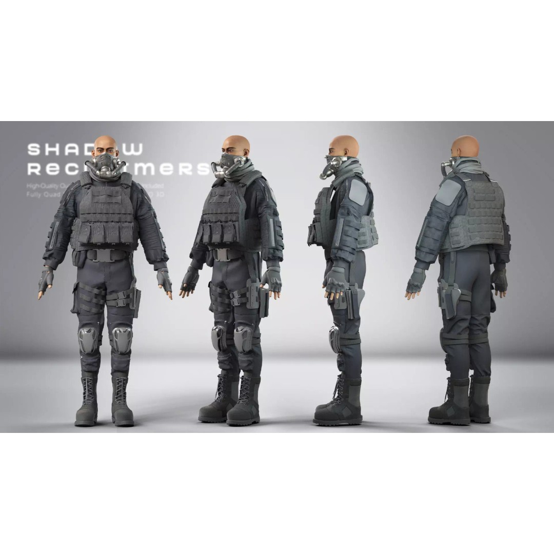 Shadow Reclaimers Tactical Outfit Set 3D Model – Game-Ready PBR Textures - View 5