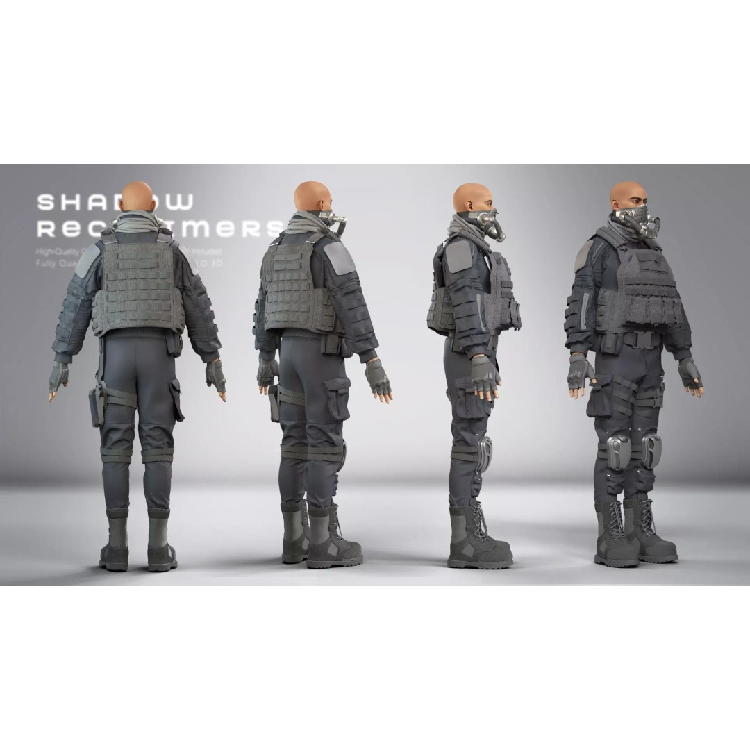Shadow Reclaimers Tactical Outfit Set 3D Model – Game-Ready PBR Textures - View 6