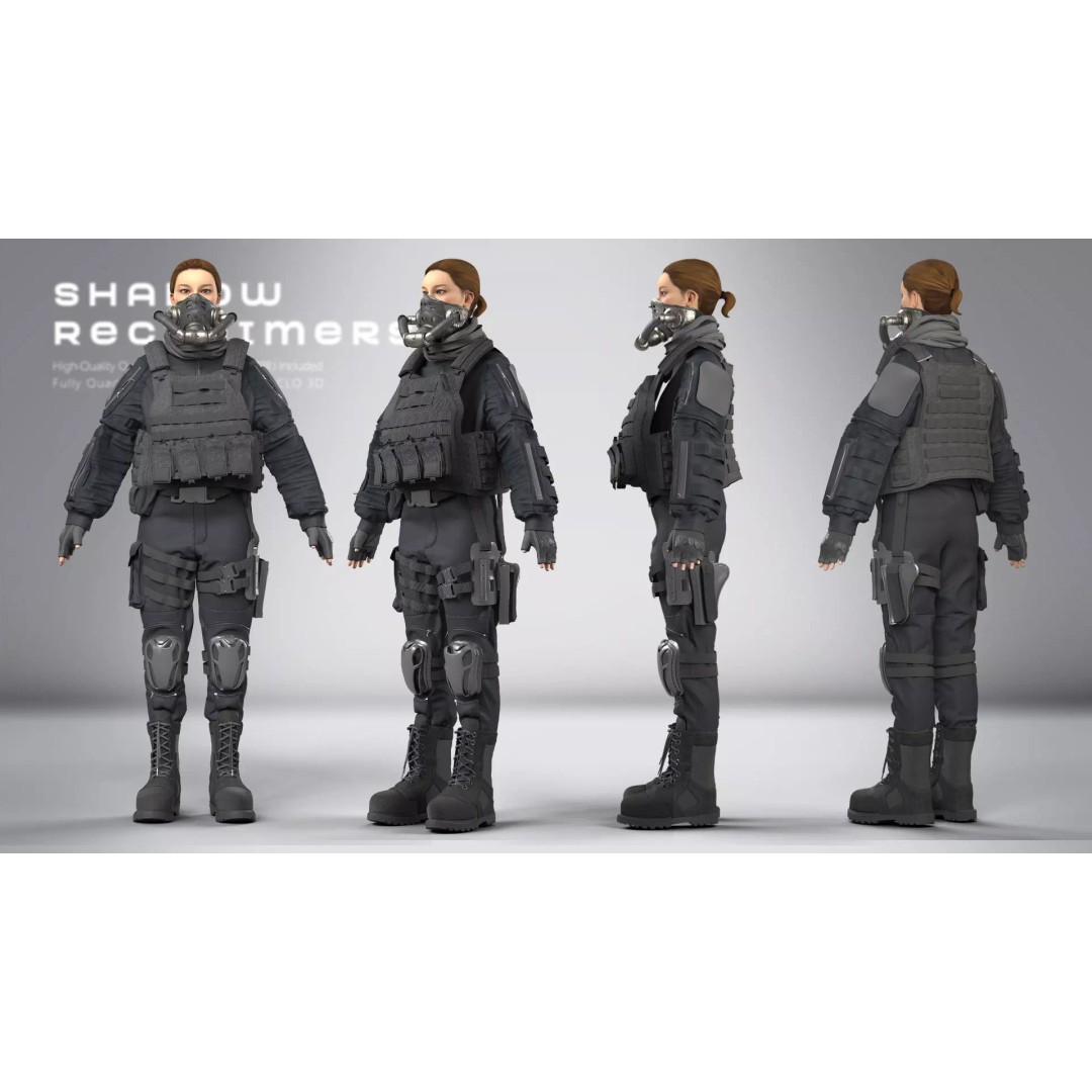 Shadow Reclaimers Tactical Outfit Set 3D Model – Game-Ready PBR Textures - View 7